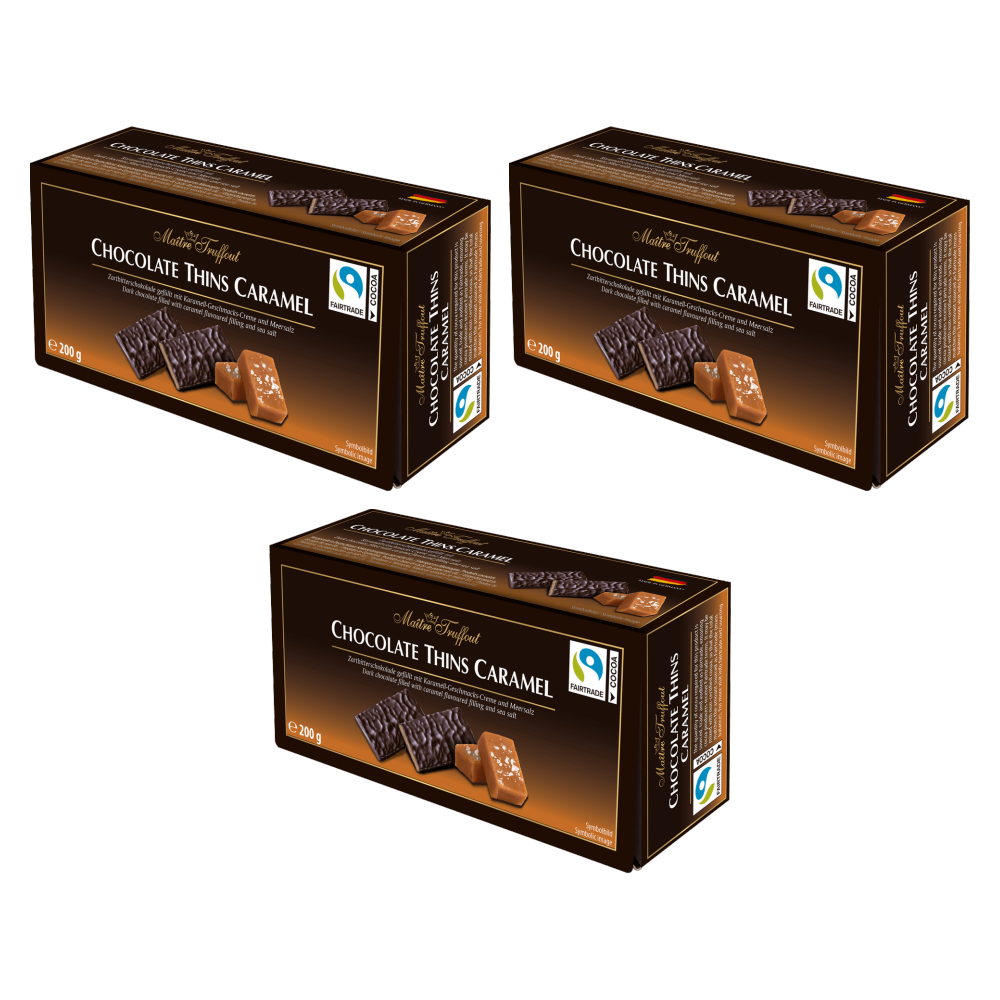 Maitre Truffout Chocolate Thins Caramel 200g – 3er-Pack – Packbild
