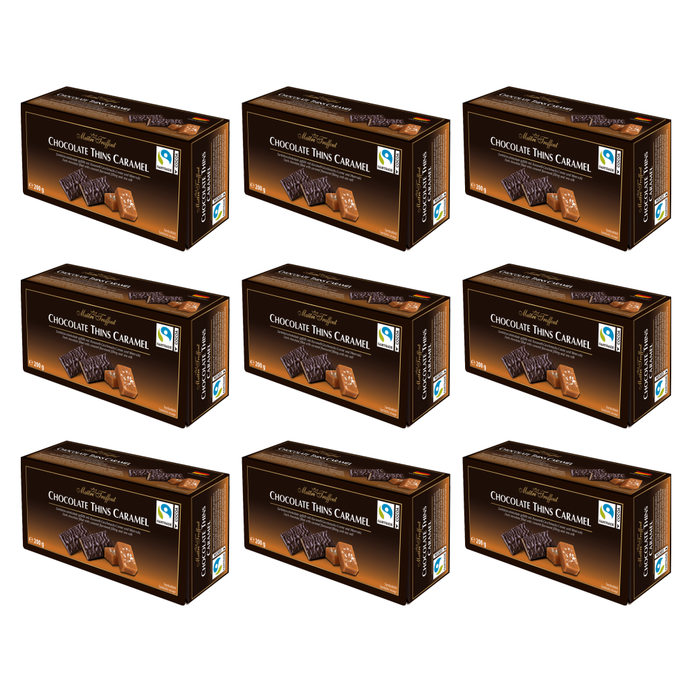 Maitre Truffout Chocolate Thins Caramel 200g – 9er-Pack – Packbild