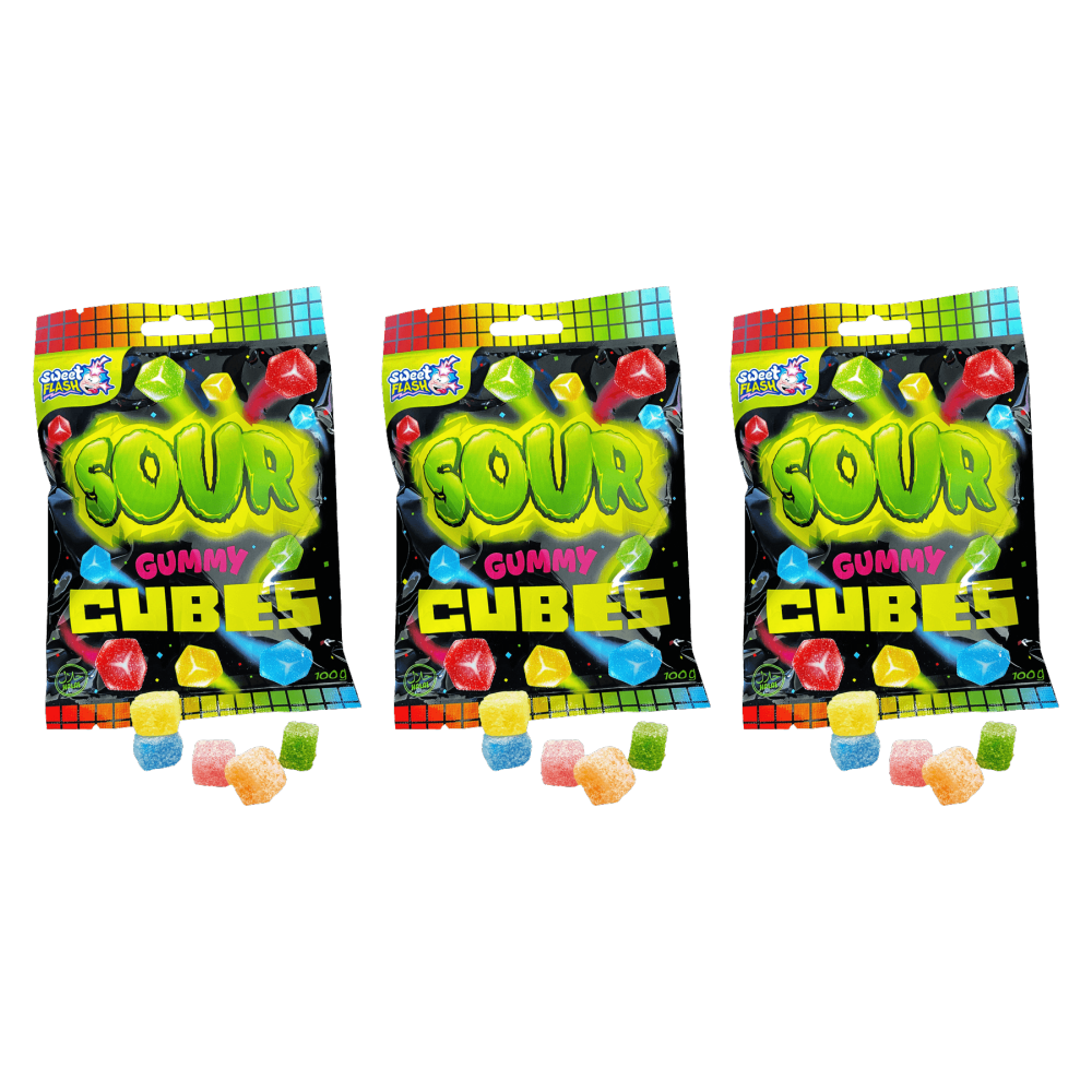 Sweet Flash Sour Gummy Cubes Fruchtgummi 100g – 3er-Pack – Packbild
