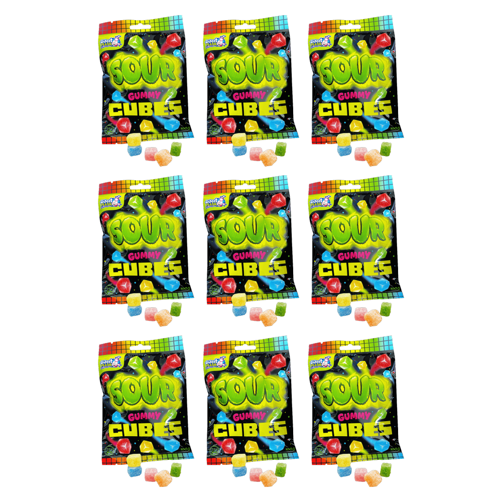 Sweet Flash Sour Gummy Cubes Fruchtgummi 100g – 9er-Pack – Packbild