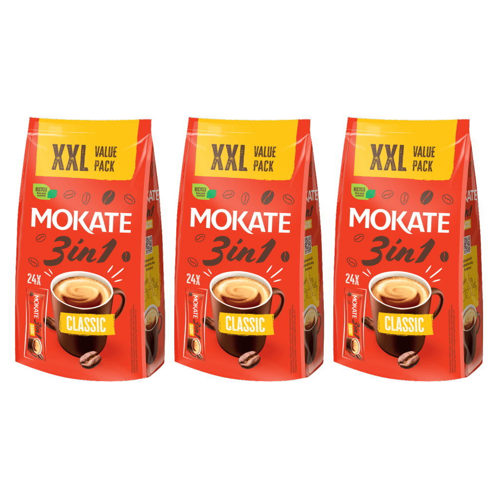Mokate Kaffee Getränkepulver Classic 3in1 408g – 3er-Pack – Packbild