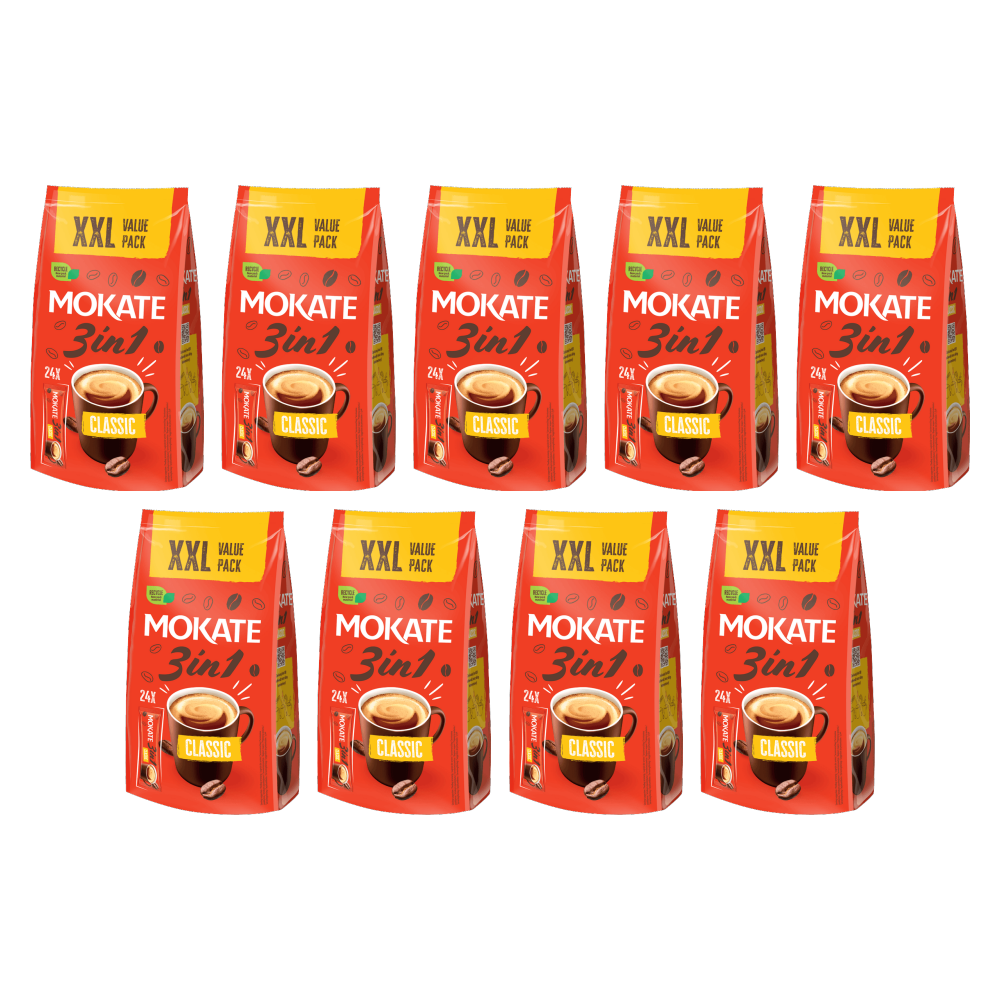 Mokate Kaffee Getränkepulver Classic 3in1 408g – 9er-Pack – Packbild