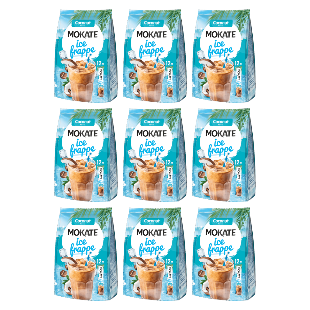 Mokate Instant Kaffeepulver Ice Frappe Coconut 150g (12x12,5g) – 9er-Pack – Packbild