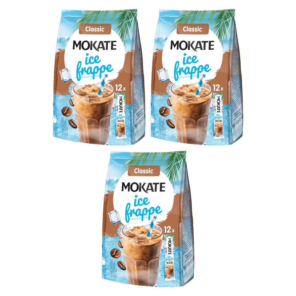 Mokate Instant Kaffeepulver Ice Frappe Classic 150g (12x12,5g) – 3er-Pack – Packbild