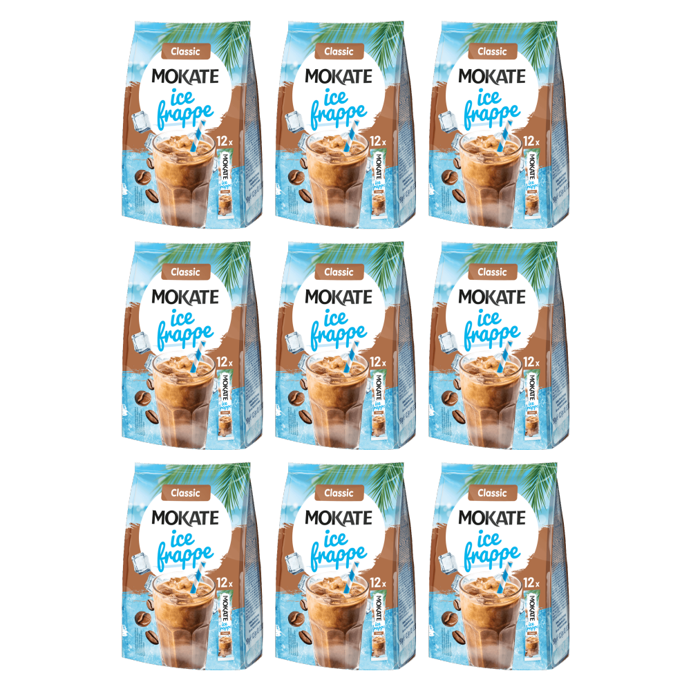 Mokate Instant Kaffeepulver Ice Frappe Classic 150g (12x12,5g) – 9er-Pack – Packbild