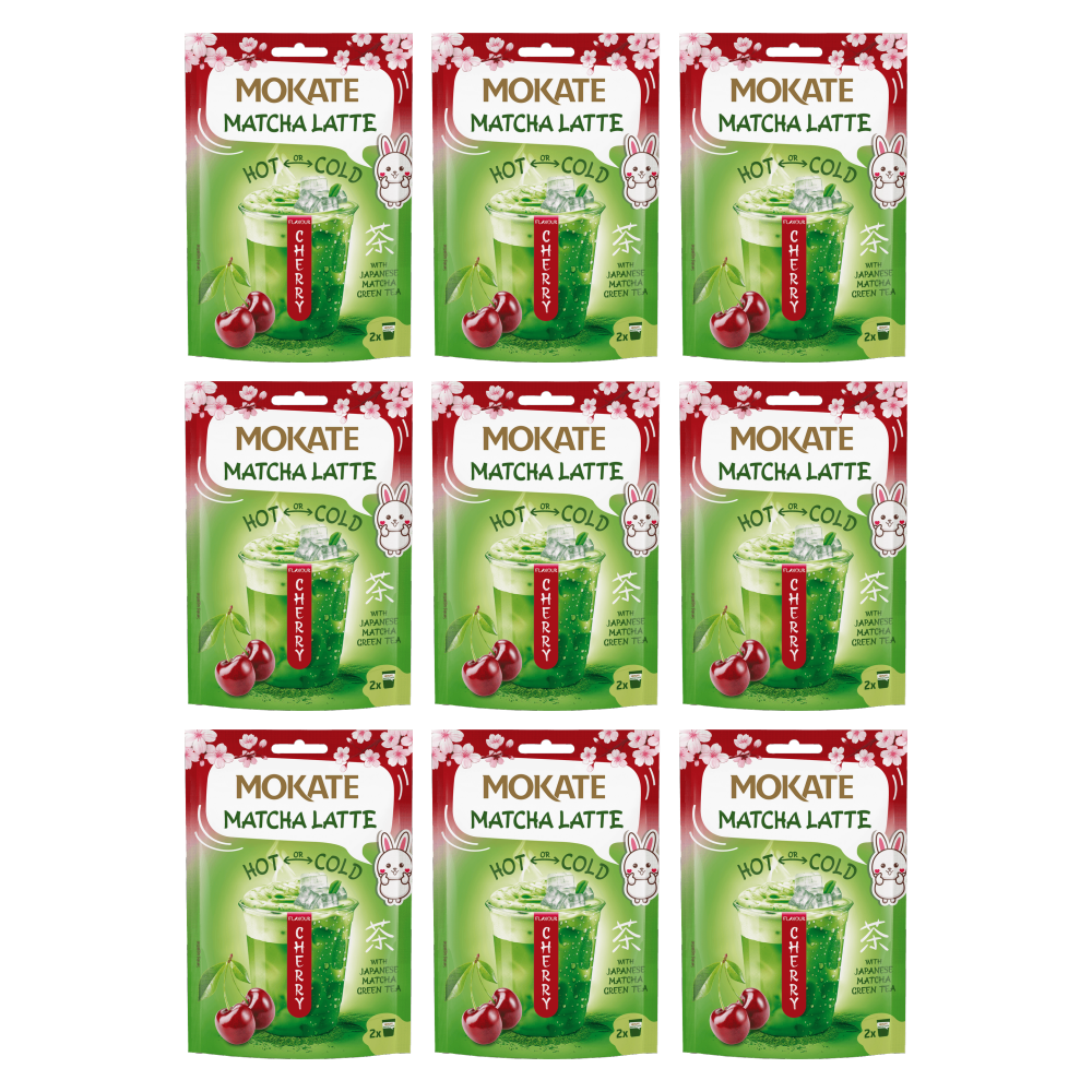 Mokate Instant Getränkepulver Matcha Latte Cherry Flavour 40g – 9er-Pack – Packbild