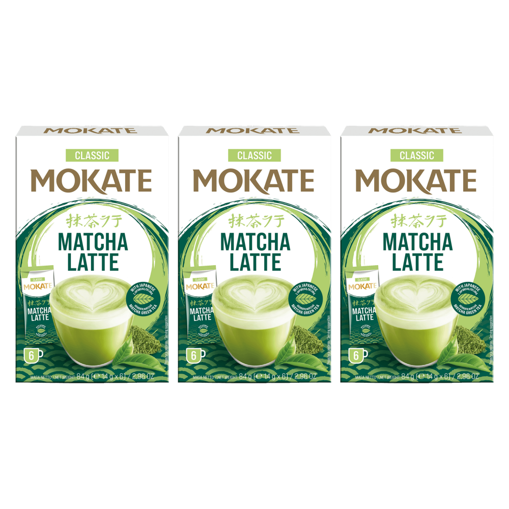 Mokate Instant Getränkepulver Matcha Latte Classic 84g (6x14g) – 3er-Pack – Packbild