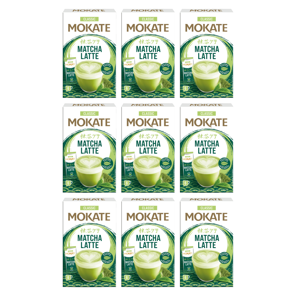 Mokate Instant Getränkepulver Matcha Latte Classic 84g (6x14g) – 9er-Pack – Packbild