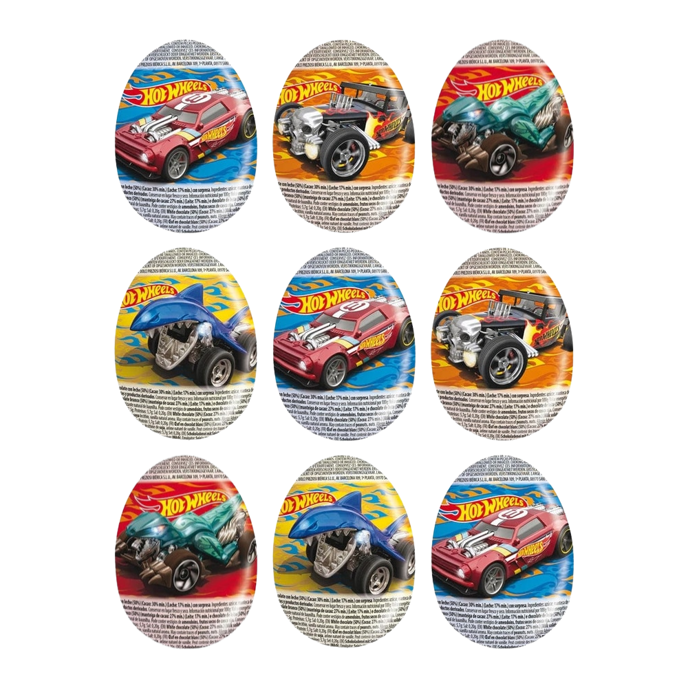 Mon Desir Hot Wheels Schoko-Überraschungsei 20 g mit Spielzeug – 9er-Pack – Packbild