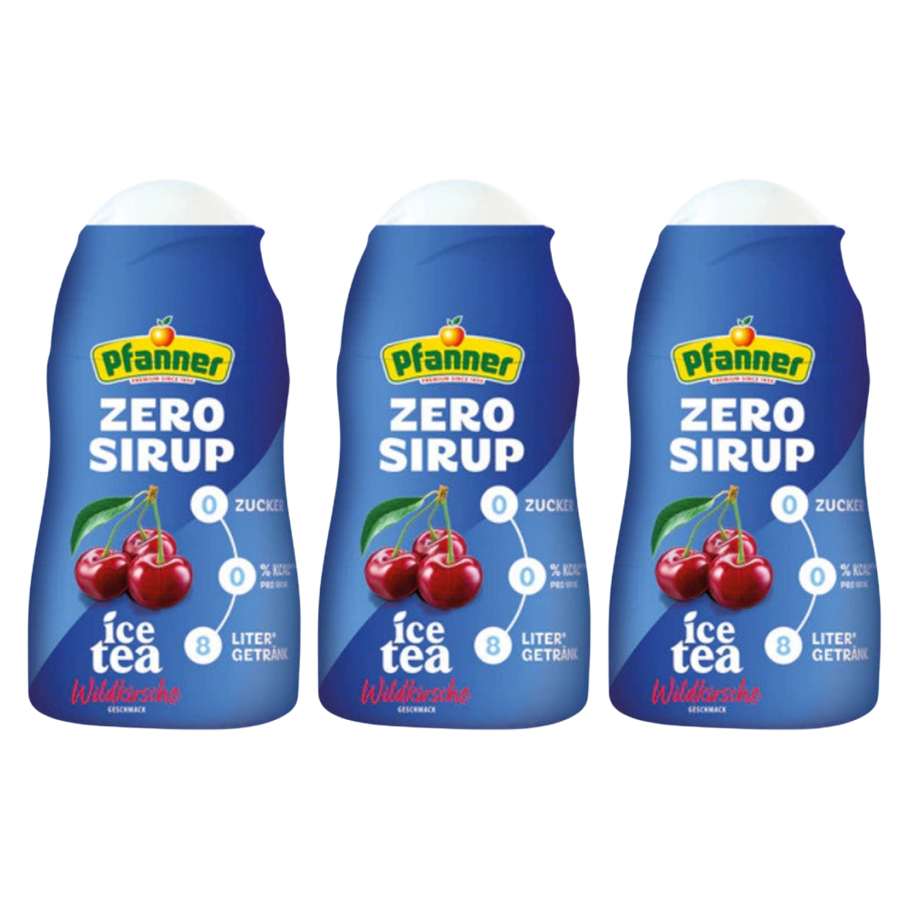 Pfanner Eistee ZERO Sirup Wildkirsche 1:140 57 ml – 3er-Pack – Packbild