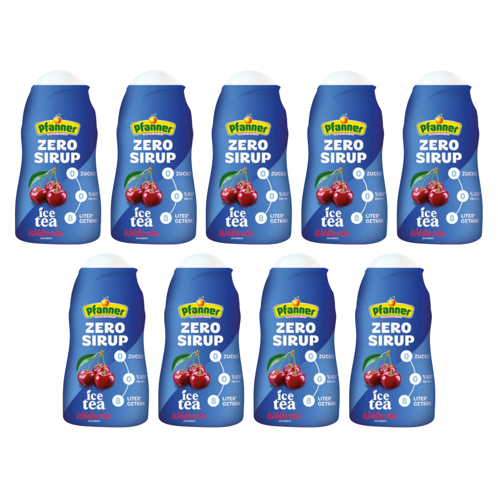 Pfanner Eistee ZERO Sirup Wildkirsche 1:140 57 ml – 9er-Pack – Packbild