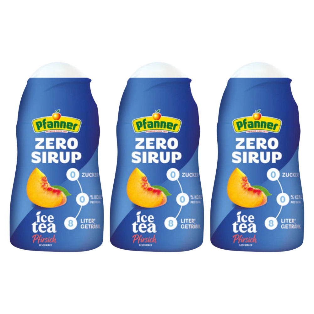 Pfanner Eistee ZERO Sirup Pfirsich 1:140 57 ml – 3er-Pack – Packbild