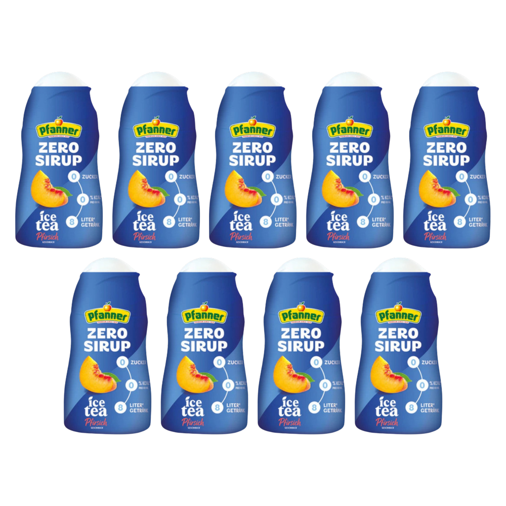 Pfanner Eistee ZERO Sirup Pfirsich 1:140 57 ml – 9er-Pack – Packbild