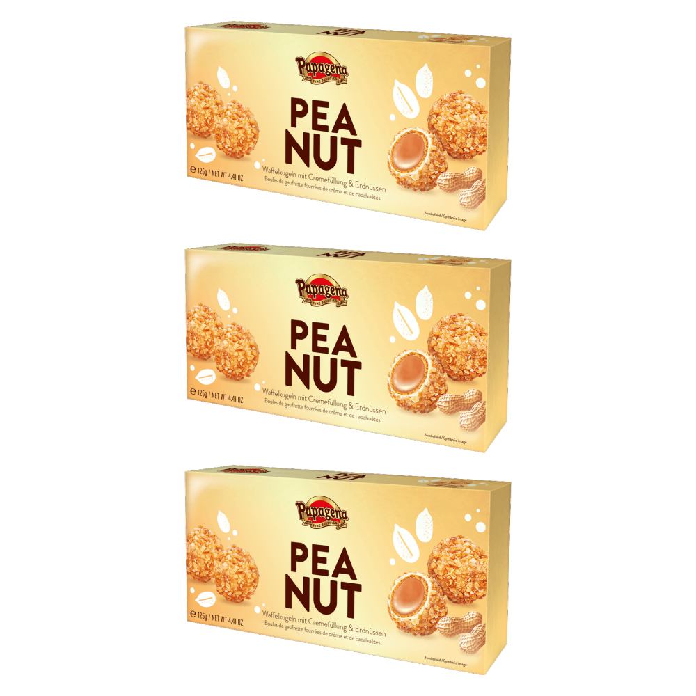 Papagena Waffelkugeln mit Erdnuss 125g – 3er-Pack – Packbild