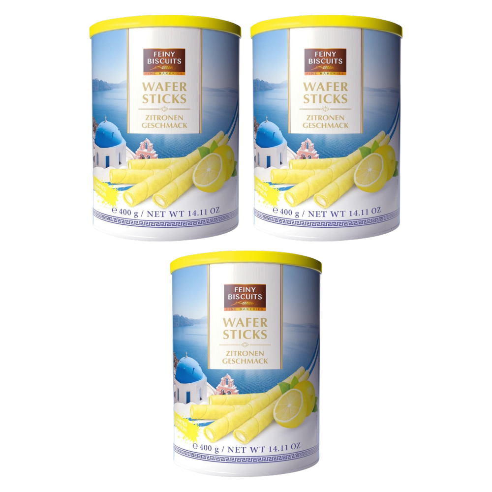 Feiny Biscuits Waffelröllchen Zitrone 400 g – 3er-Pack – Packbild