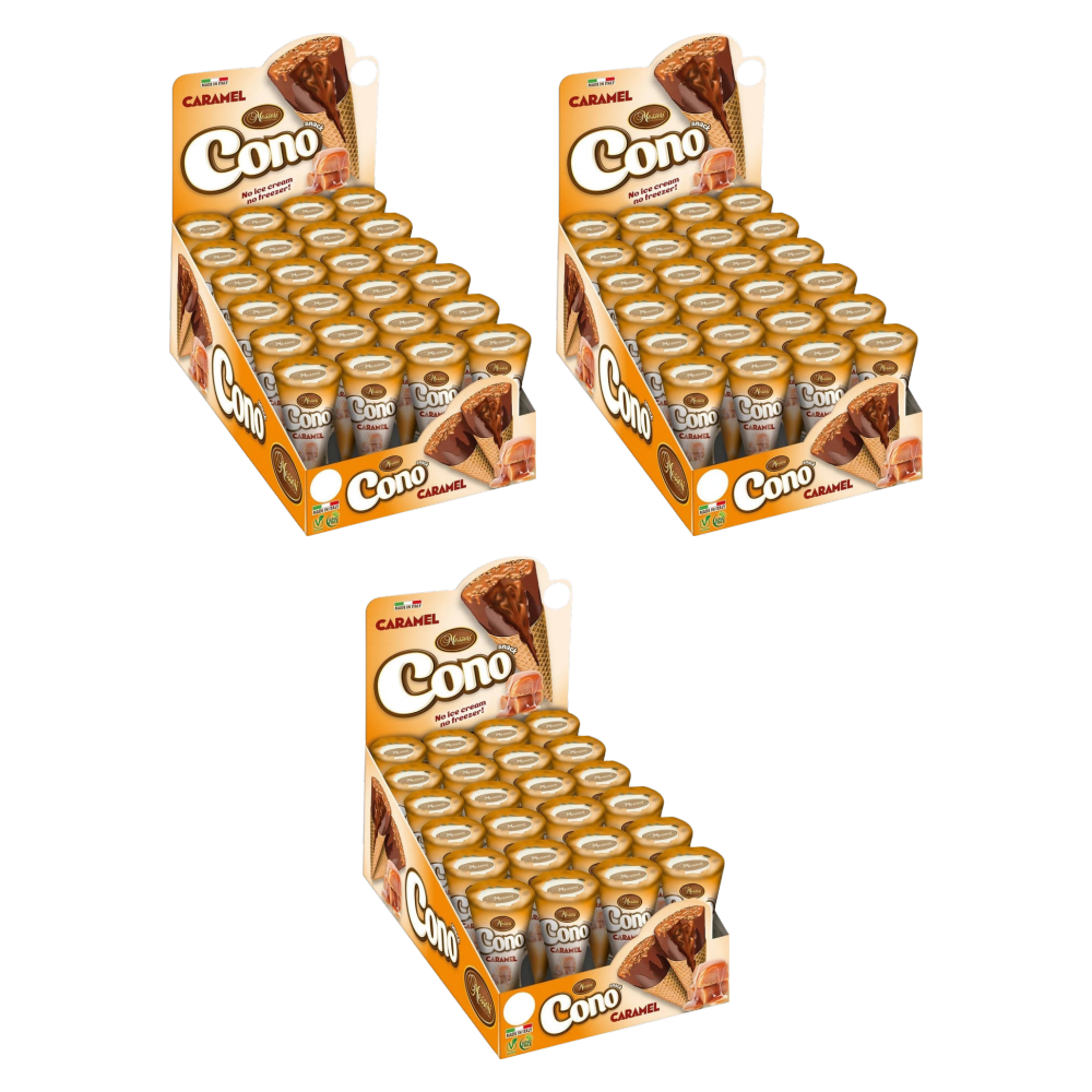 Cono Mini-Waffelhörnchen Karamell 24 × 25 g – Thekendisplay – 3er-Pack – Packbild