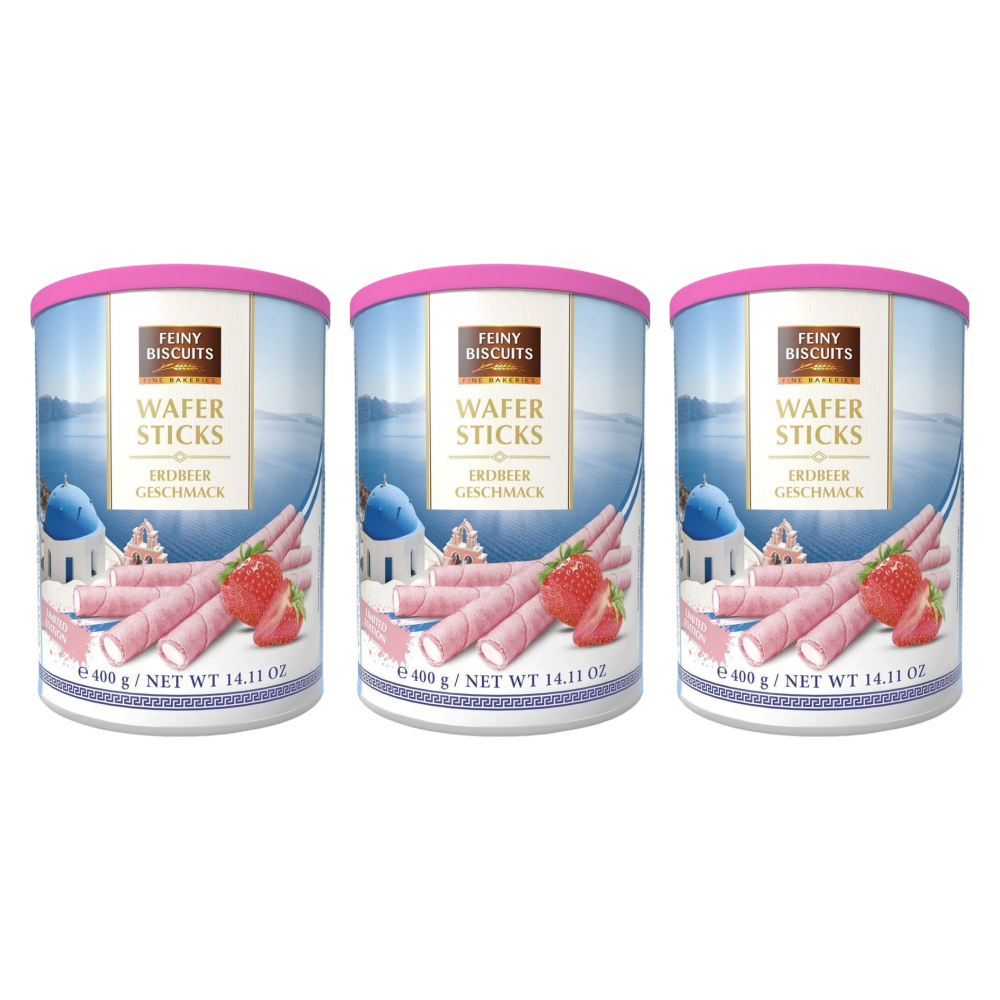 Feiny Biscuits Waffelröllchen Erdbeere 400 g – 3er-Pack – Packbild