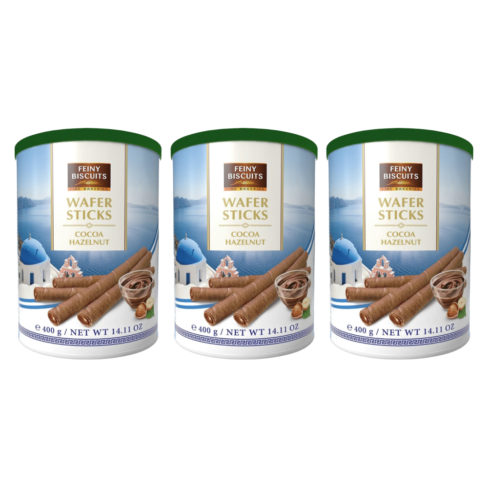 Feiny Biscuits Waffelröllchen Kakao-Haselnuss 400 g – 3er-Pack – Packbild