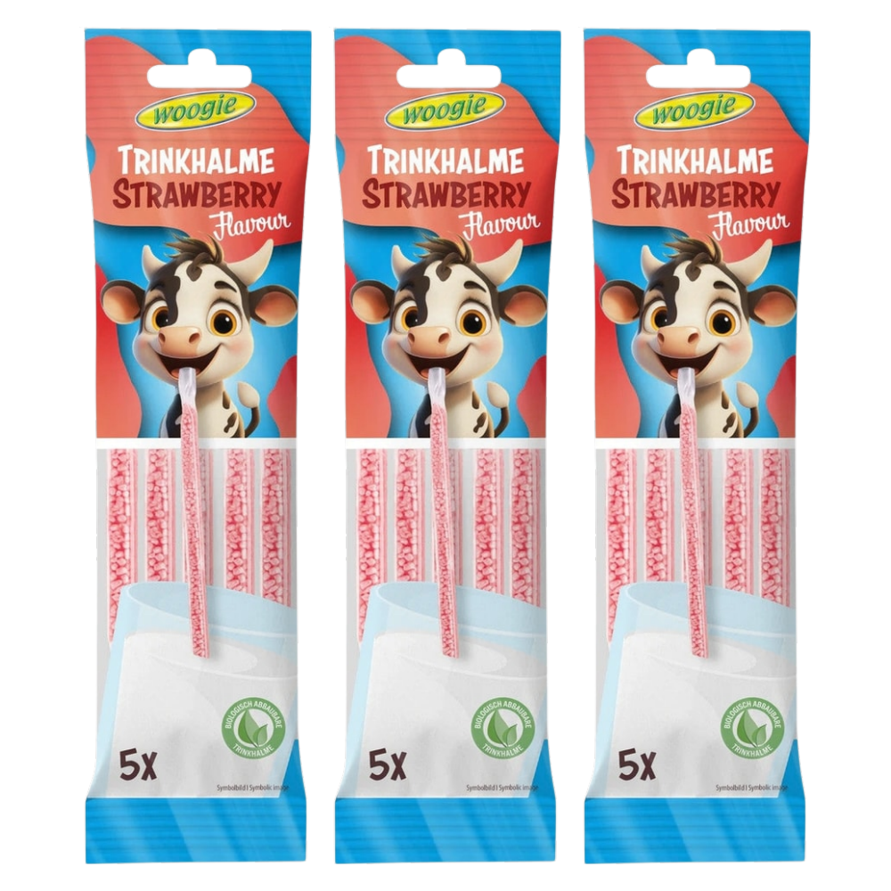 Woogie Trinkhalme Erdbeere 5 × 6 g (30 g) – 3er-Pack – Packbild