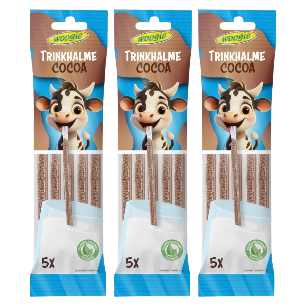 Woogie Trinkhalme Kakao 5 × 6 g (30 g) – 3er-Pack – Packbild