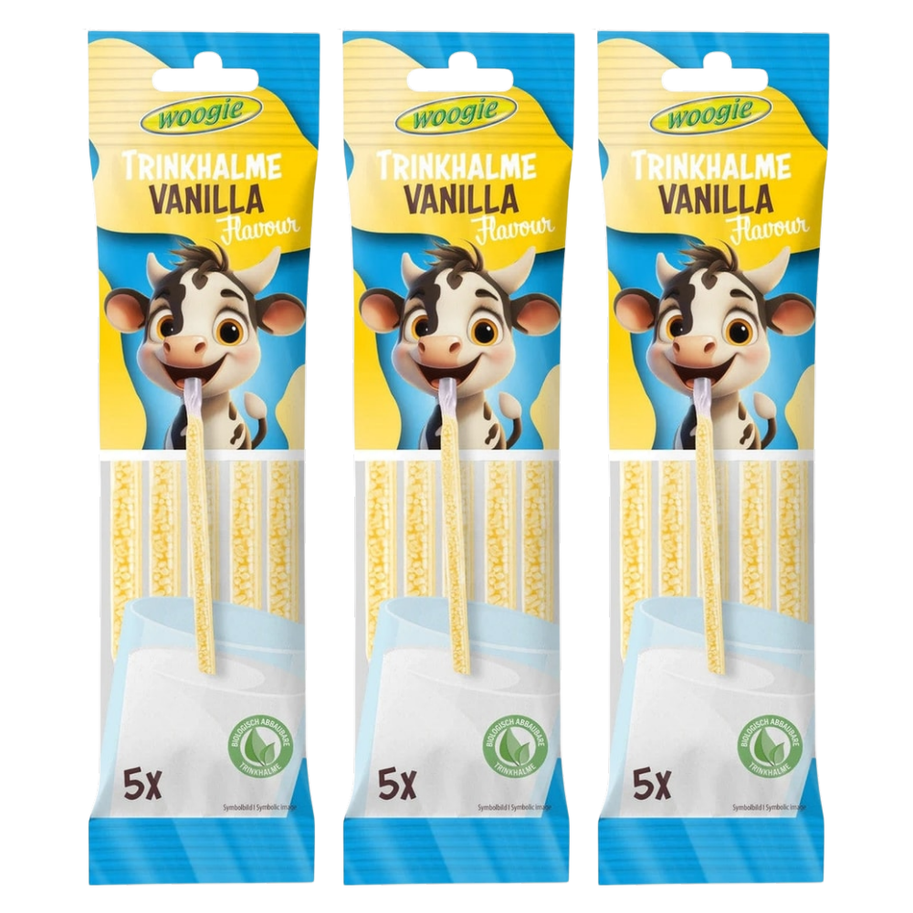 Woogie Trinkhalme Vanille 5 × 6 g (30 g) – 3er-Pack – Packbild
