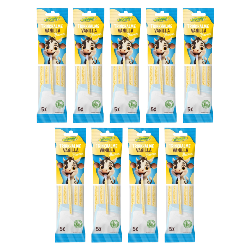 Woogie Trinkhalme Vanille 5 × 6 g (30 g) – 9er-Pack – Packbild