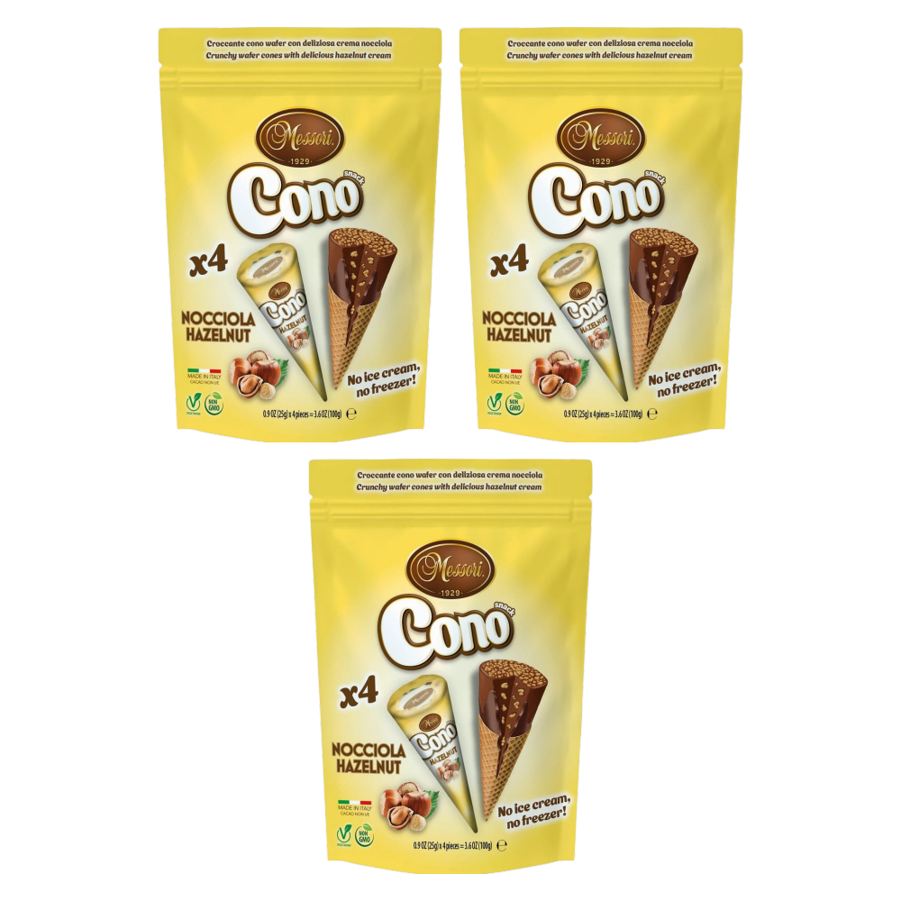 Cono Mini-Waffelhörnchen Haselnuss 4 × 25 g (100g) – 3er-Pack – Packbild