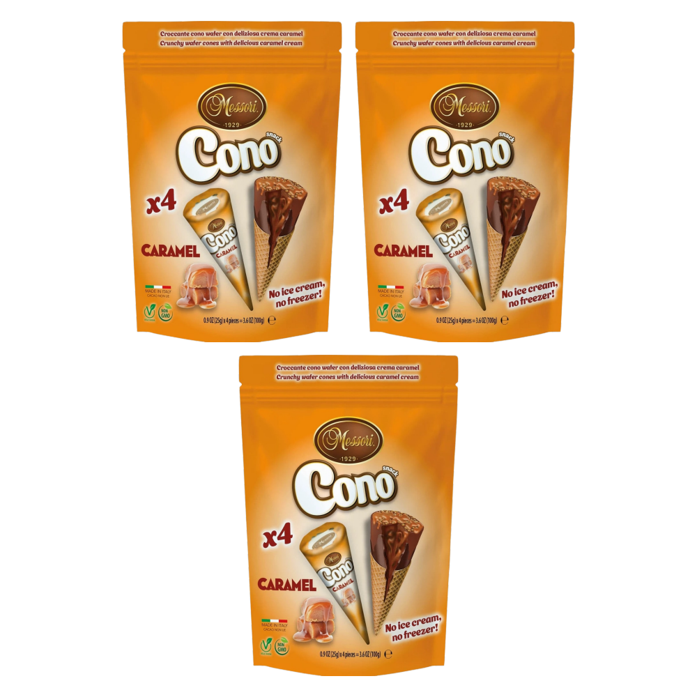 Cono Mini-Waffelhörnchen Karamell 4 × 25 g (100g) – 3er-Pack – Packbild