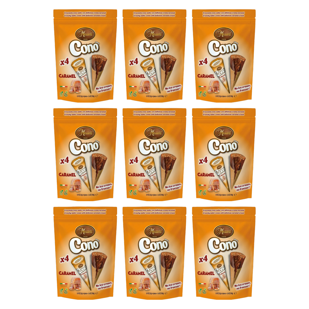 Cono Mini-Waffelhörnchen Karamell 4 × 25 g (100g) – 9er-Pack – Packbild