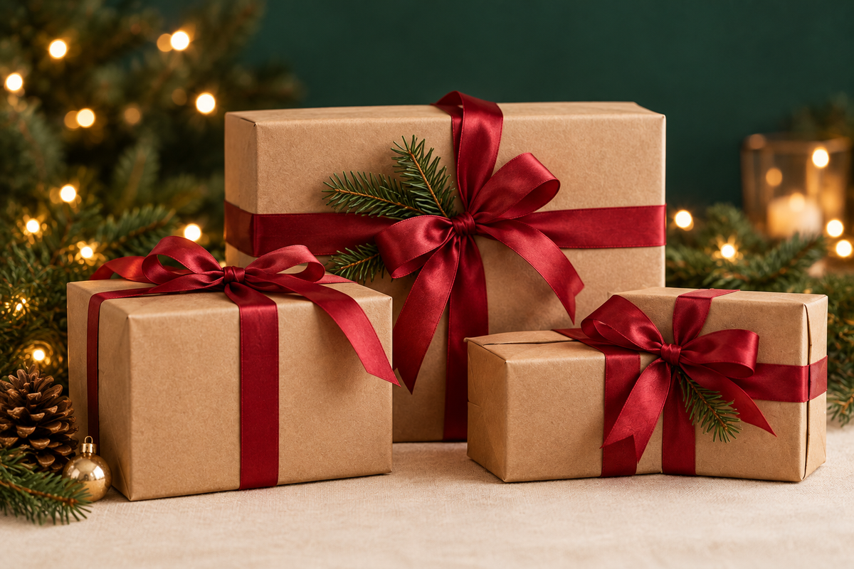 Festlich verpackte Geschenke als weihnachtliches Stimmungsbild
