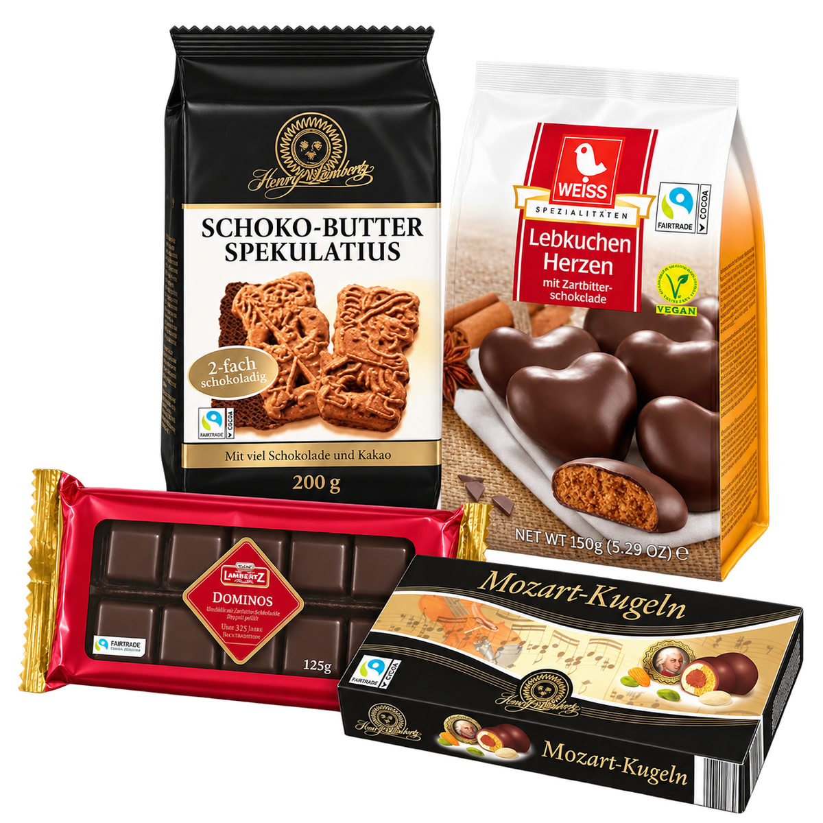 Schoko Weihnachtsbox Klassiker – 675g SB102 – enthaltene Produkte auf transparentem Hintergrund