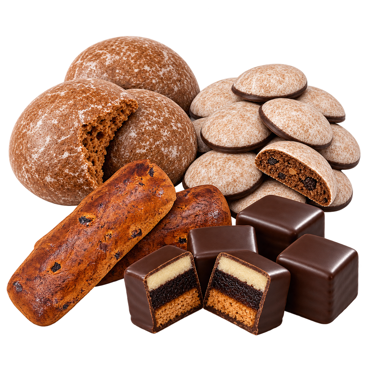 Weihnachtsbox Bruch Genuss – 1,8 kg SB107 – enthaltene Produkte auf transparentem Hintergrund