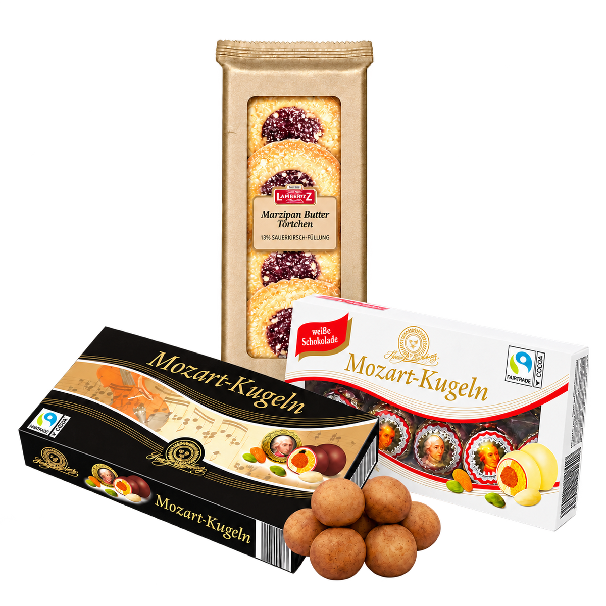 Mozart & Marzipan Weihnachtsbox – 900 g SB109 – enthaltene Produkte auf transparentem Hintergrund