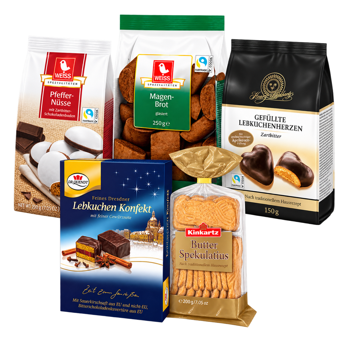 Adventskaffee Weihnachtsbox – 930 g SB110 – enthaltene Produkte auf transparentem Hintergrund