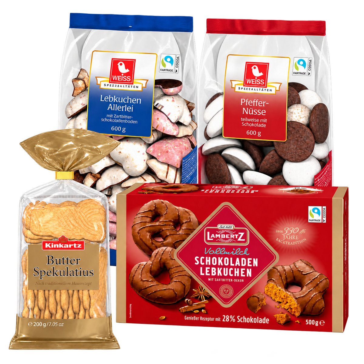 Familien Weihnachtsbox – 1,9 kg SB112 – enthaltene Produkte auf transparentem Hintergrund