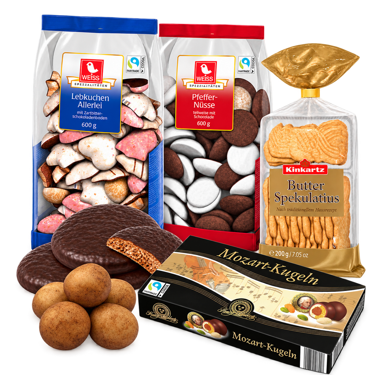 Große Weihnachts-Naschbox – 2,35 kg SB118 – enthaltene Produkte auf transparentem Hintergrund