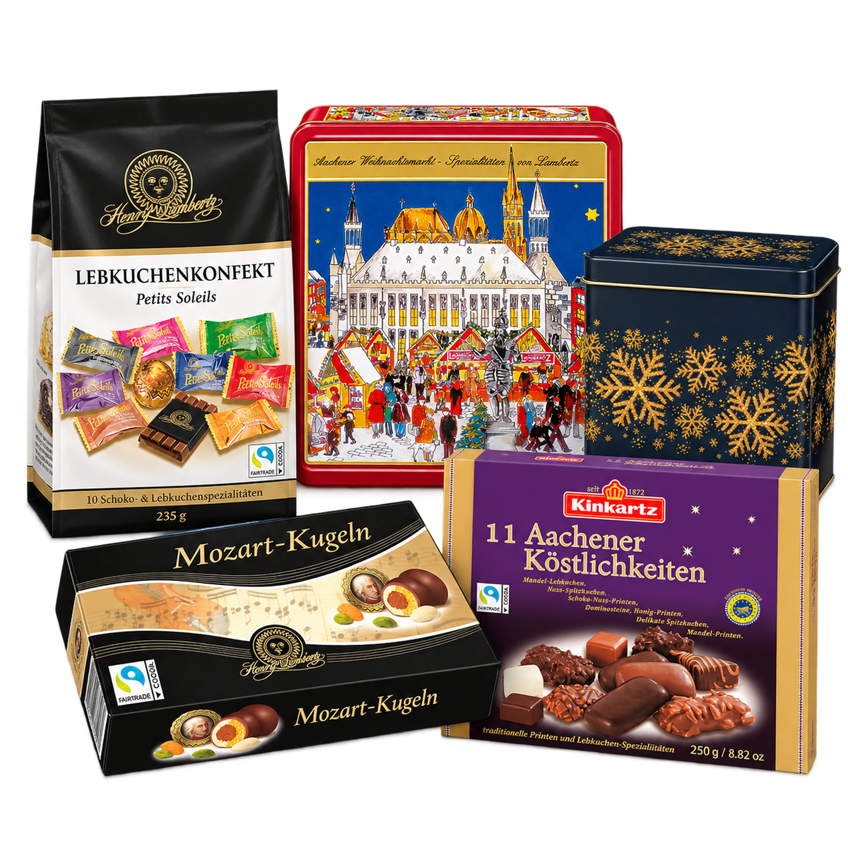 Premium Weihnachts-Geschenkbox – 1,385 kg SB119 – enthaltene Produkte auf transparentem Hintergrund