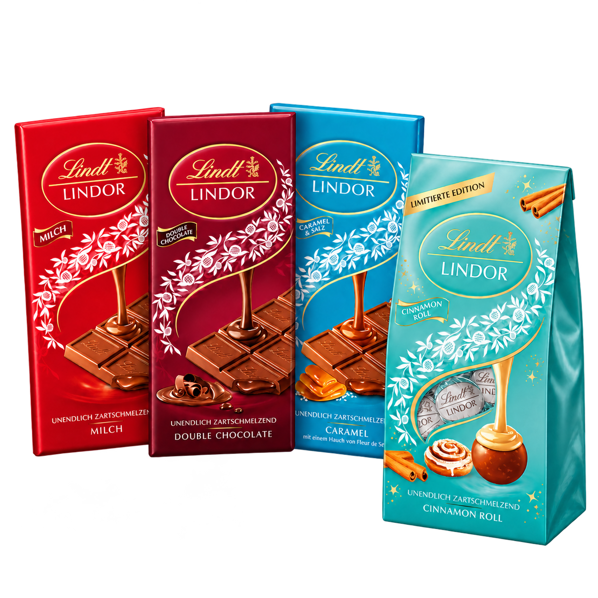 Lindt Weihnachtsbox LINDOR Klassiker – 400 g SB121 – enthaltene Produkte auf transparentem Hintergrund