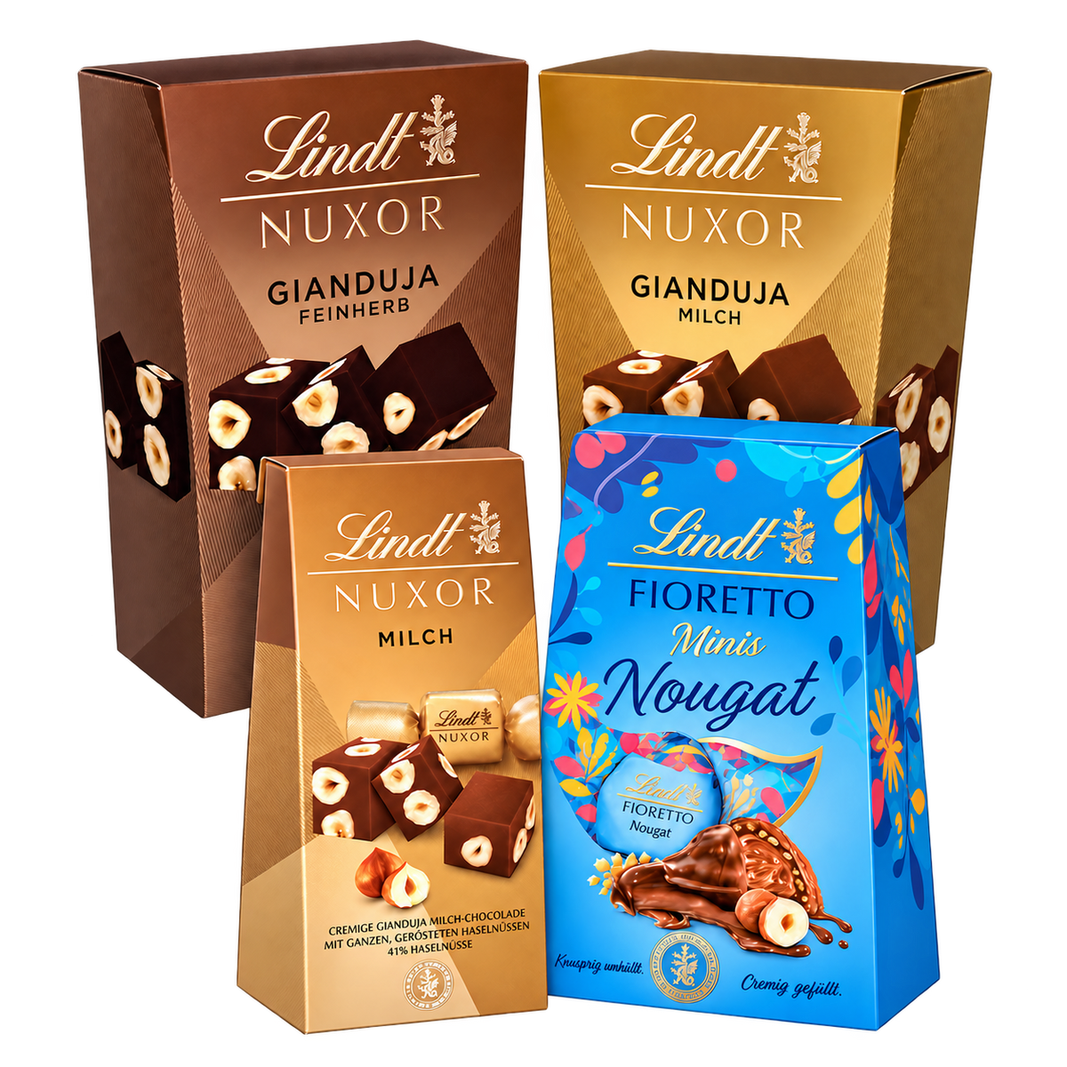 Lindt Weihnachtsbox NUXOR Nuss Genuss – 518 g SB124 – Produktgruppe mit korrigierten Verpackungen