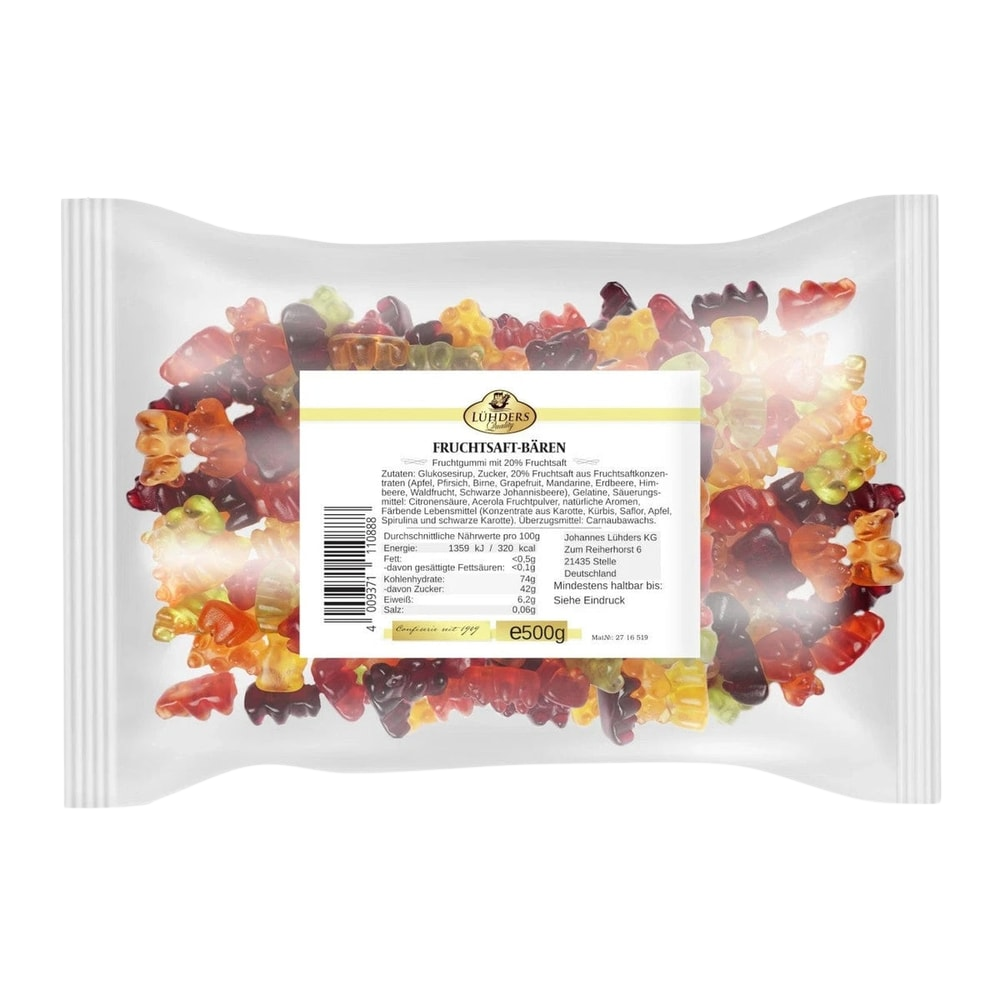 Lühders Fruchtsaftbärchen Fruchtgummi 20 Prozent Saft 500g