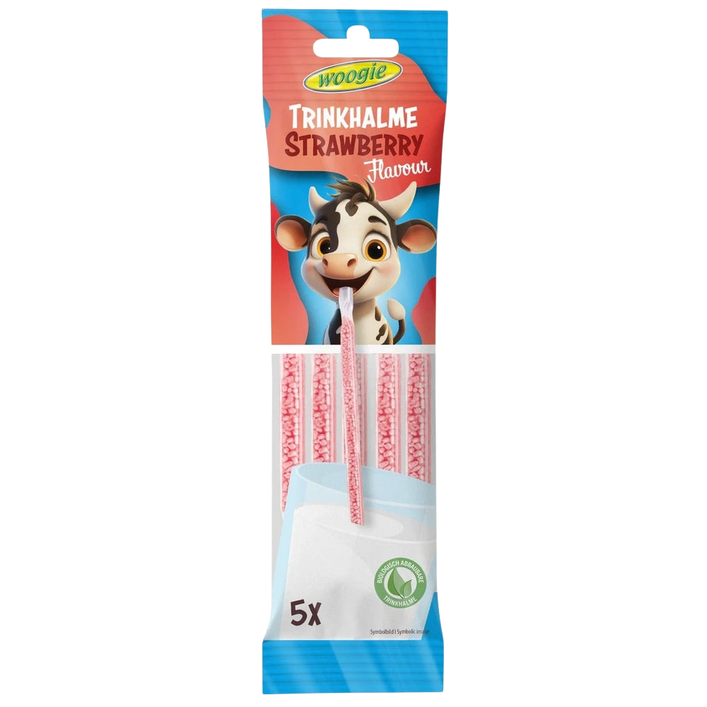Woogie Trinkhalme Vanille Kakao Erdbeere 30g 5x6g Zuckerperlen