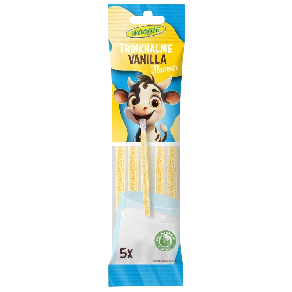 Woogie Trinkhalme Vanille Kakao Erdbeere 30g 5x6g Zuckerperlen