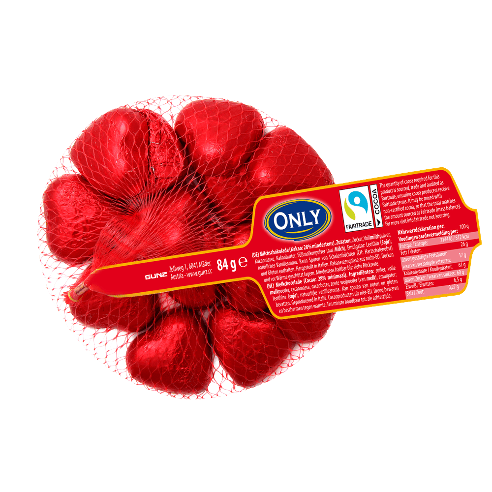 Only Herzen Milchschokolade mit Milchcremefüllung 84g