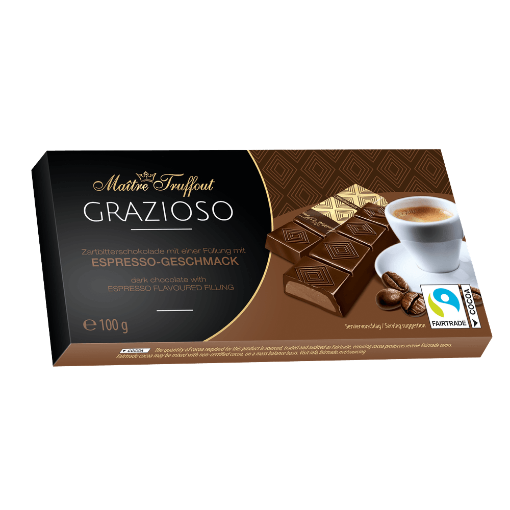 Maitre Truffout Grazioso Zartbitterschokolade mit Espressogeschmackfüllung