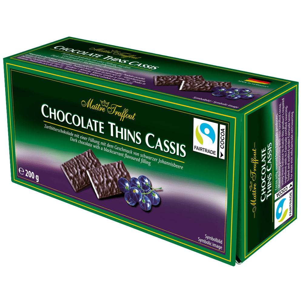 Maitre Truffout Chocolate Thins Cassis - Zartbitter Täfelchen schwarze