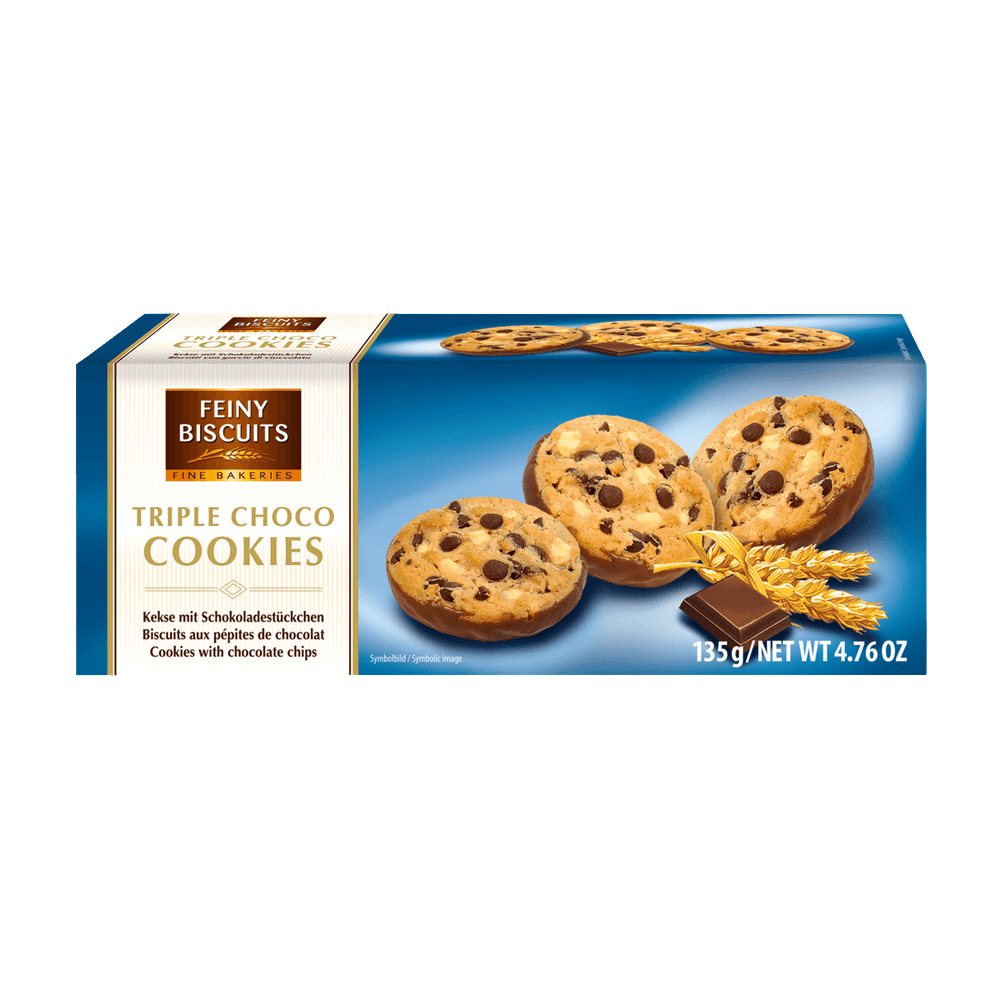 Feiny Biscuits Triple Choco Cookies Kekse mit Schokoladestückchen 135g