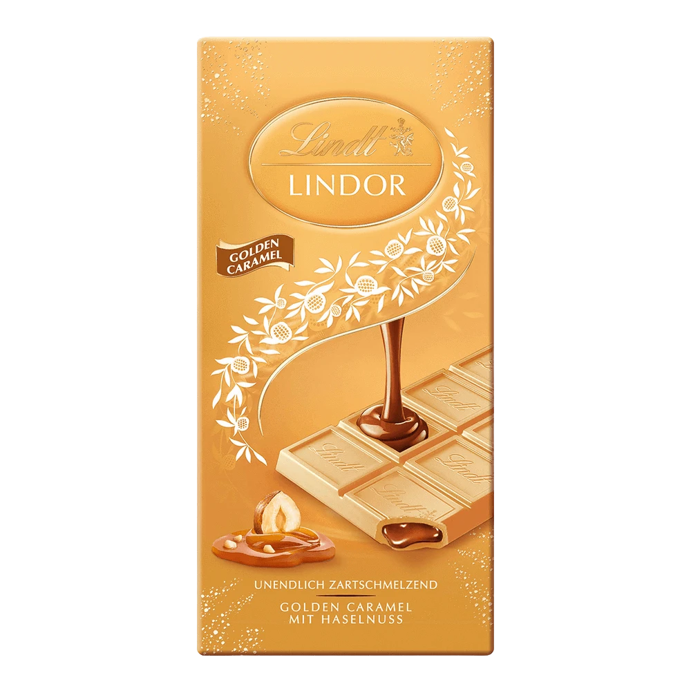 Lindt Tafel LINDOR Golden Caramel Schokolade Weiss Haselnuss 100g