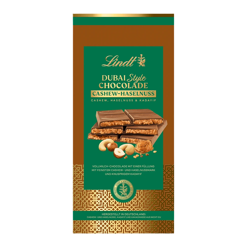 Lindt Dubai Style Vollmilch Schokolade Cashew Haselnuss 150g Tafel