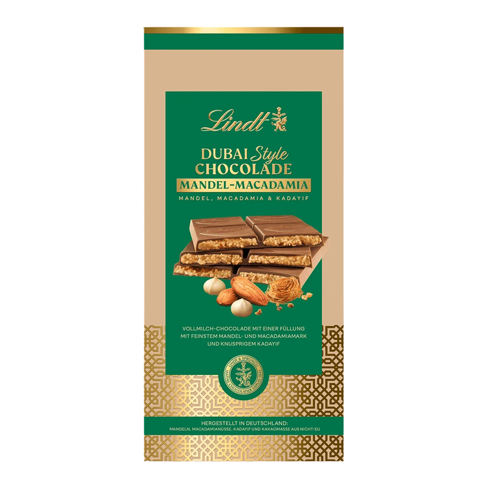 Lindt Dubai Style Vollmilch Schokolade Mandel Macadamia 150g Tafel