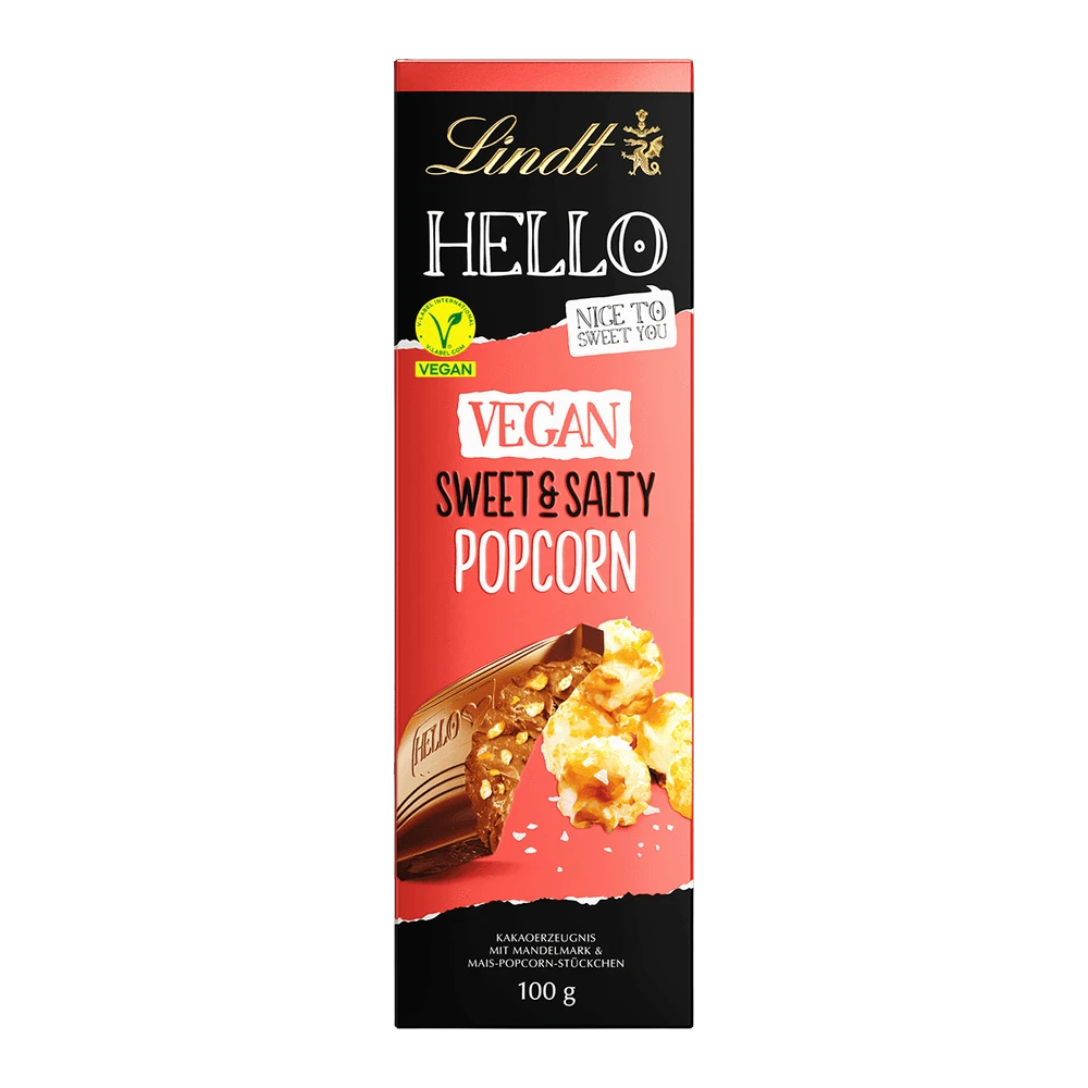 Lindt Hello Vegan Sweetn Salty Popcorn Schokoladentafel 100g